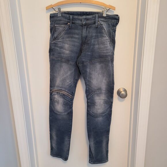 G-Star Raw Men's Size 32/32 Skinny 5620 3D Moto Zip Knee Jeans Medium Wash Denim